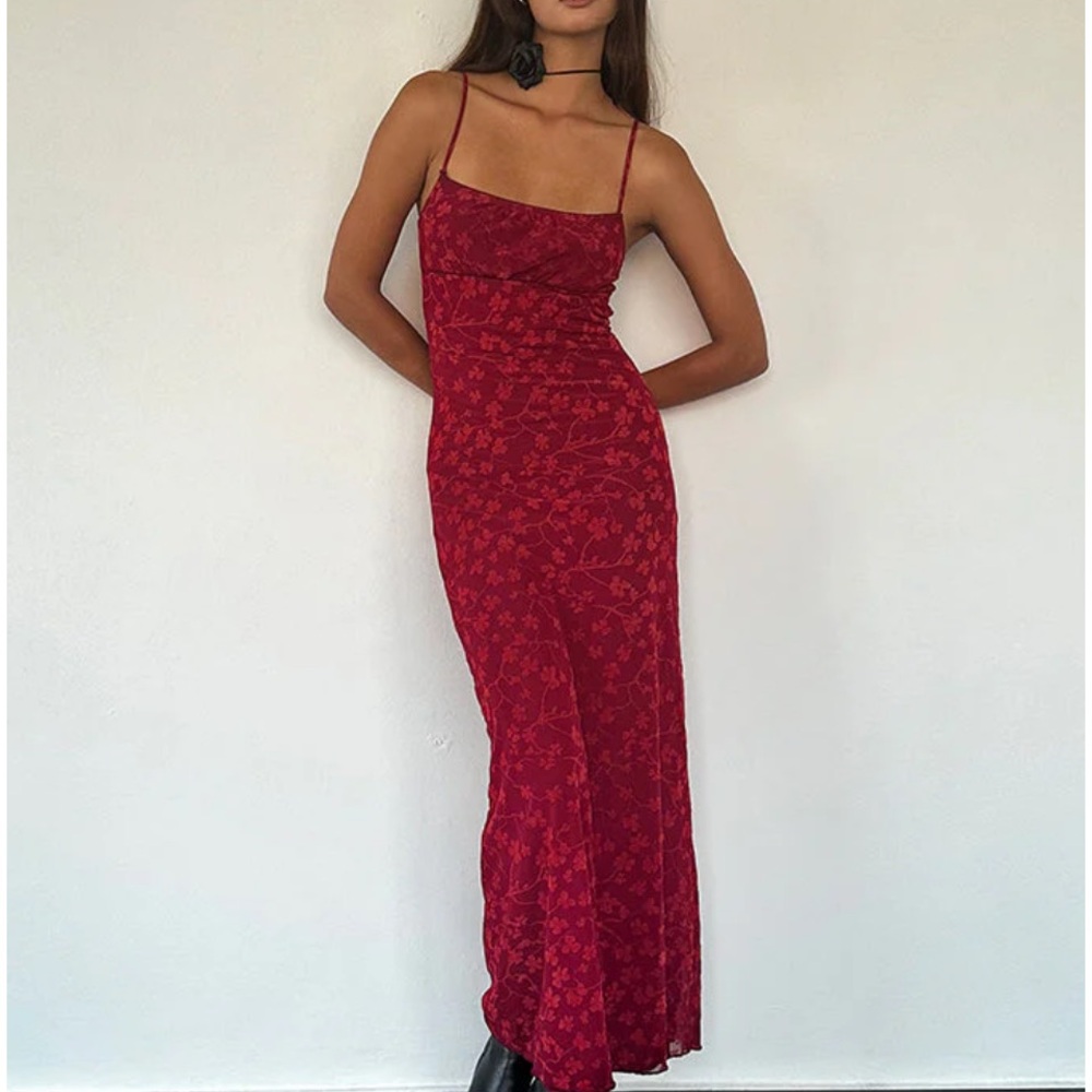 Darsih Cami Maxi Dress Red Grunge Floral Flock motel rocks size XXS